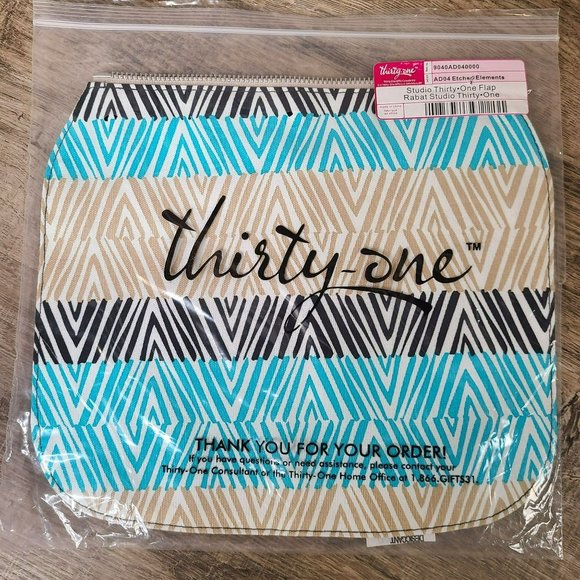 thirty-one Handbags - New Studio Thirty-One 31 Flap Etched Elements AD04 Blue Beige Black